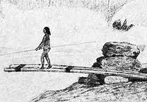Fishing off platform at the Falls, Section of Joseph Drayton drawing, Wilkes Expedition 1841