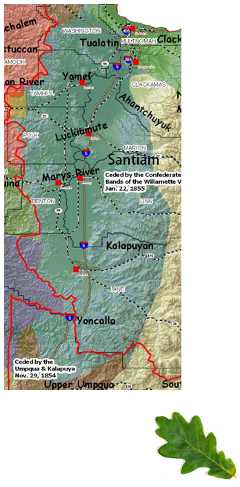Section of Western Oregon map showing Kalapuyan territories